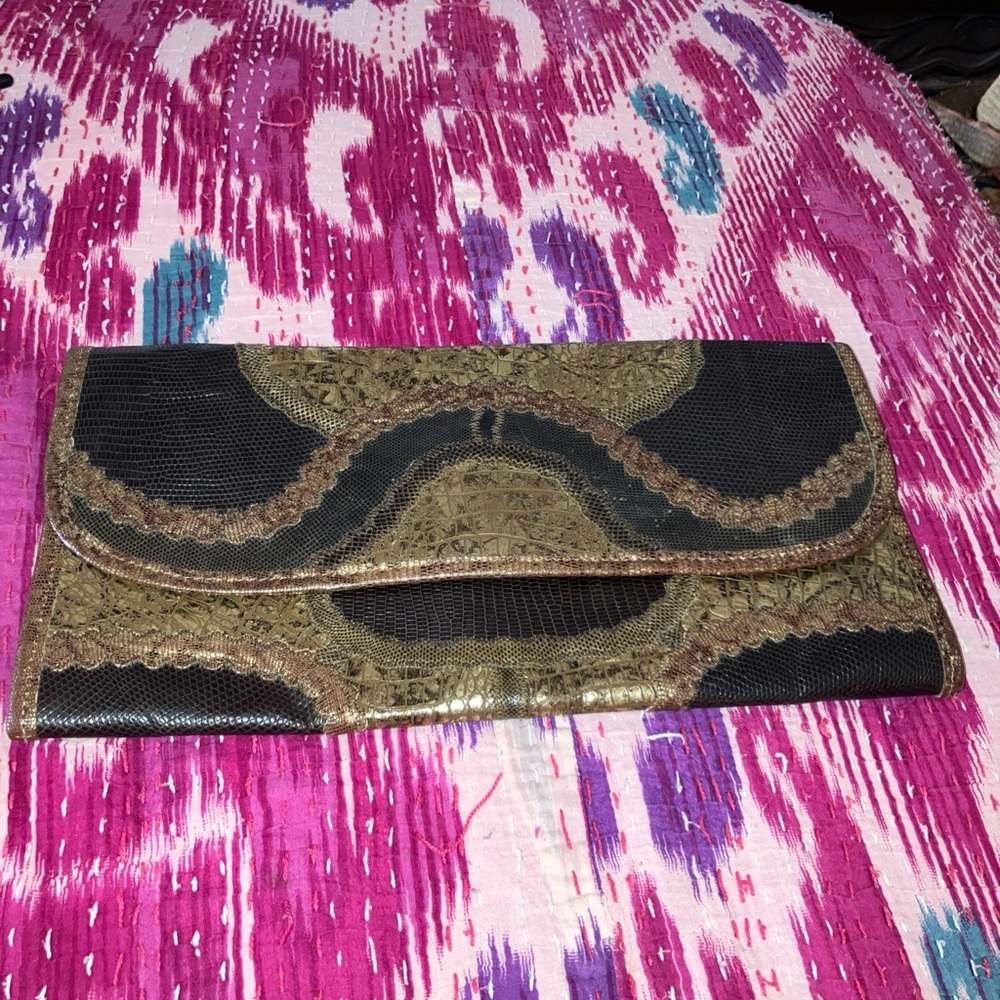 Carlos Falchi Vintage Elegant Brown and Gold Clutch